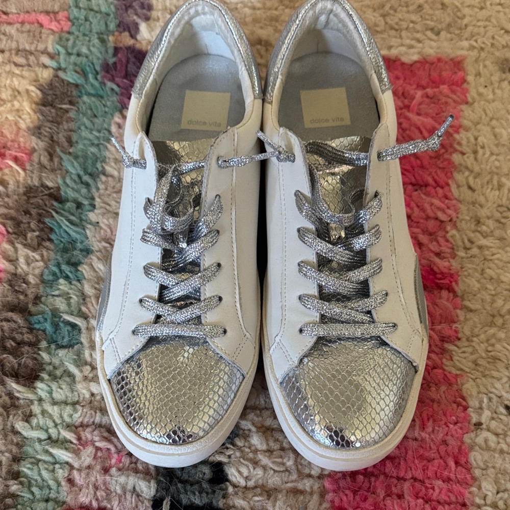 Dolce Vita Silver and White Women's Sneakers